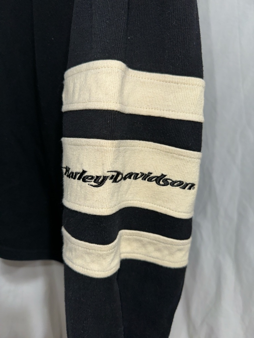 Vintage Black and Cream Long Sleeve Harley Davidson Men's Polo Shirt size 2xl - Picture 3 of 7